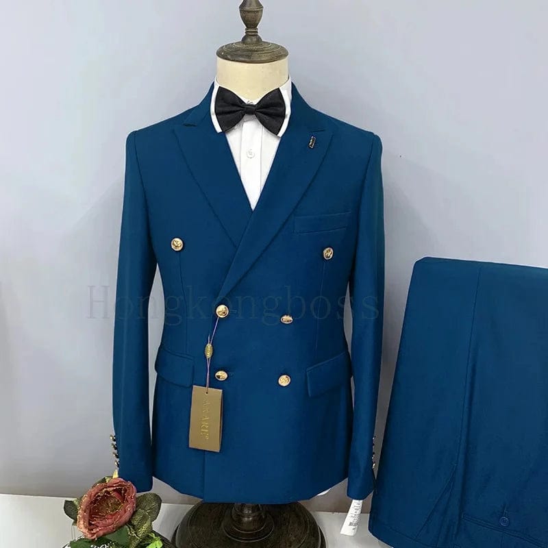 SHOWLU FASHION STORE Hu Lan / Asian XL is US S 2 Pcs Suit Set Blazers Jacket Pants / Fashion Men Casual Business Pure Color Double Breasted Groom Wedding Formal Dress Suit