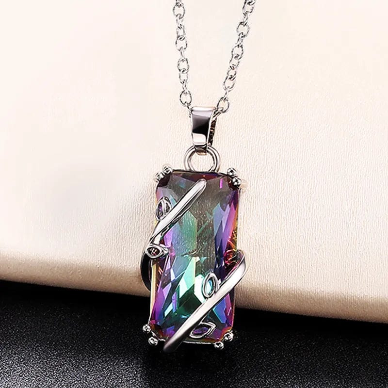  Showlu Fashion Store Huitan Multicolored Rectangular Stone Ring/Necklace Set Novel Design Anniversary Party Women Jewelry Factory Direct Selling Set