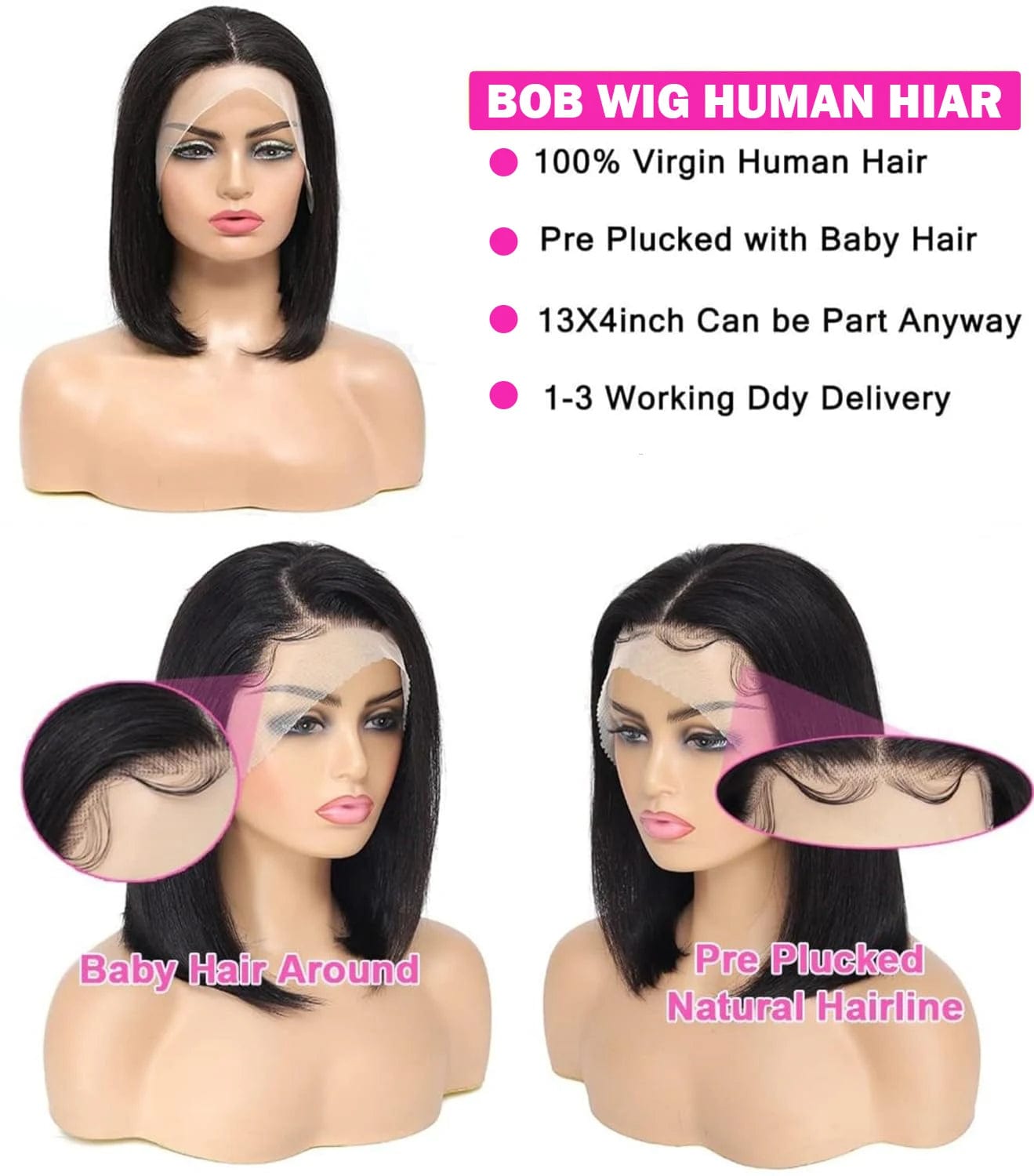 SHOWLU FASHION STORE Human Hair 150% Bob Wig Straight Short Bob Wigs 8-16Inch Brazilian Virgin Human Hair 13x4 Lace Frontal Wig 4x4 Lace Closure Wigs