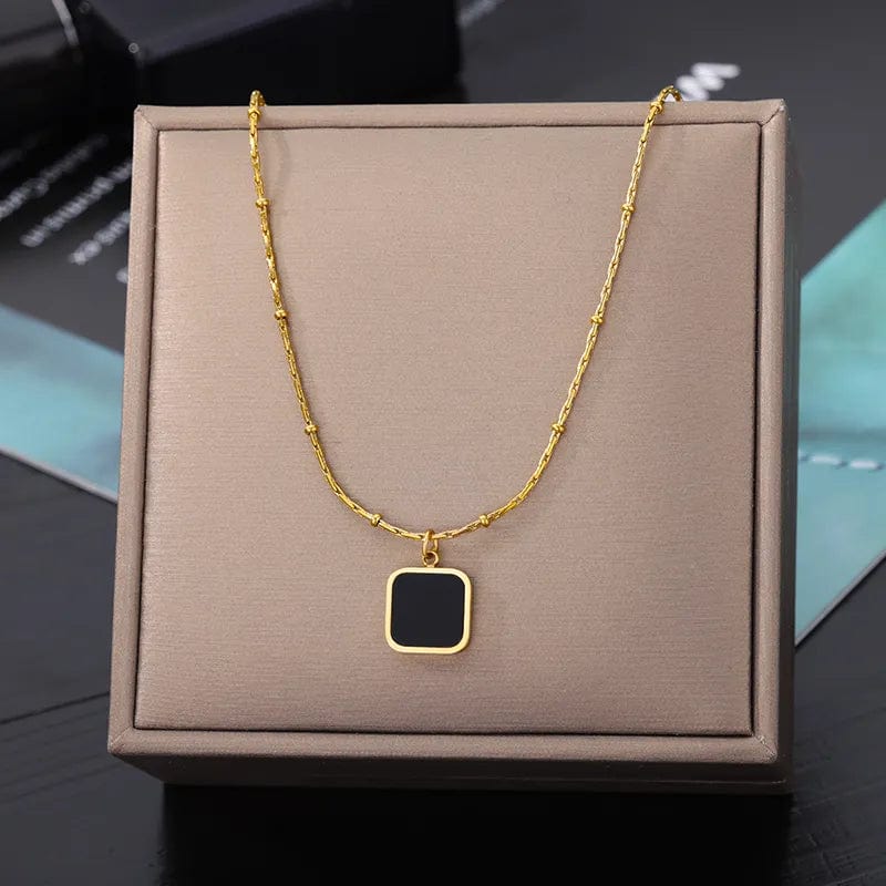  Showlu Fashion Store I / CHINA Vintage Rust Steel Zircon Necklace Flat Snake Bone Chain Blade Chain Square Emerald Pendant Necklace Women Dropshipping