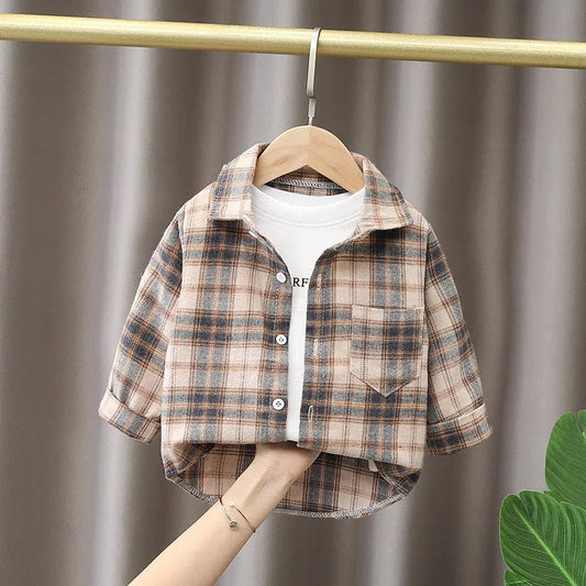  Showlu Fashion Store IENENS Kids Shirt Clothes Spring Thin Blouses Clothing Infant Boy Plaid Cotton Tops 1 2 3 4 Years Kids Long Sleeves Shirt