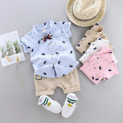  Showlu Fashion Store IENENS Summer Baby Boys Clothes Clothing Sets Kids Short Sleeve Shirt + Shorts Outfits 1 2 3 4 Years Child Bow Tie Shirts Suits