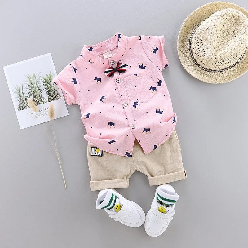  Showlu Fashion Store IENENS Summer Baby Boys Clothes Clothing Sets Kids Short Sleeve Shirt + Shorts Outfits 1 2 3 4 Years Child Bow Tie Shirts Suits