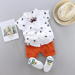  Showlu Fashion Store IENENS Summer Baby Boys Clothes Clothing Sets Kids Short Sleeve Shirt + Shorts Outfits 1 2 3 4 Years Child Bow Tie Shirts Suits