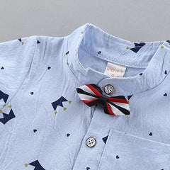  Showlu Fashion Store IENENS Summer Baby Boys Clothes Clothing Sets Kids Short Sleeve Shirt + Shorts Outfits 1 2 3 4 Years Child Bow Tie Shirts Suits