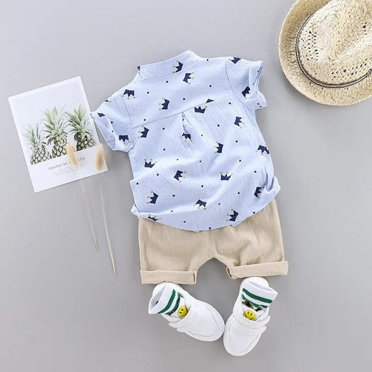  Showlu Fashion Store IENENS Summer Baby Boys Clothes Clothing Sets Kids Short Sleeve Shirt + Shorts Outfits 1 2 3 4 Years Child Bow Tie Shirts Suits