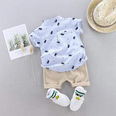  Showlu Fashion Store IENENS Summer Baby Boys Clothes Clothing Sets Kids Short Sleeve Shirt + Shorts Outfits 1 2 3 4 Years Child Bow Tie Shirts Suits