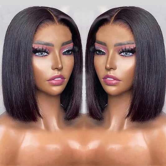 SHOWLU FASHION STORE Indian Straight Short Bob Lace Front  Wig 13*5*2 T Part Lace Front Wig Human Hair Wigs 180% Density Human Hair Wigs