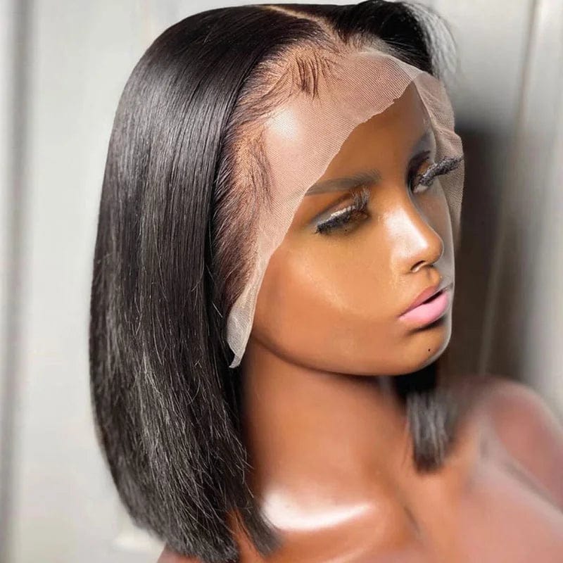 SHOWLU FASHION STORE Indian Straight Short Bob Lace Front  Wig 13*5*2 T Part Lace Front Wig Human Hair Wigs 180% Density Human Hair Wigs