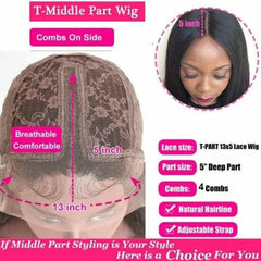 SHOWLU FASHION STORE Indian Straight Short Bob Lace Front  Wig 13*5*2 T Part Lace Front Wig Human Hair Wigs 180% Density Human Hair Wigs