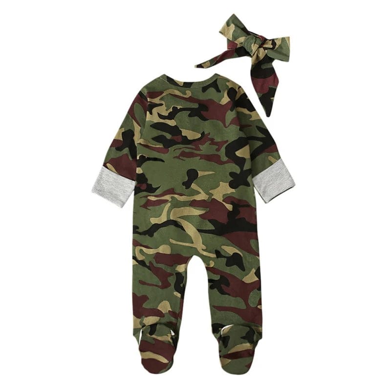 SHOWLU FASHION STORE Infant Toddlers Baby Boys Rompers Long Sleeve Camouflage One-piece Romper Headband Two-piece Suits