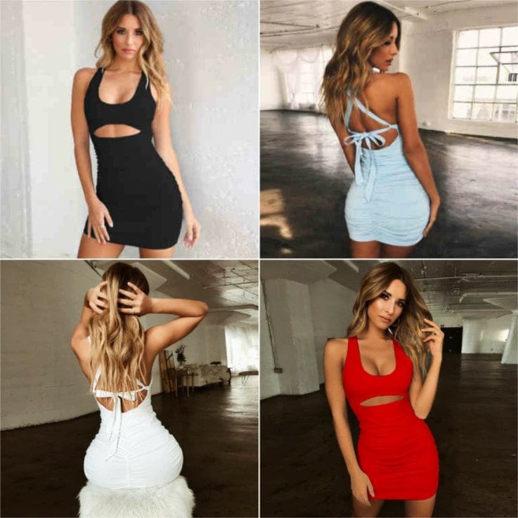  Showlu Fashion Store INS Sleeveless Cut Out Backless Dress Cross Strap