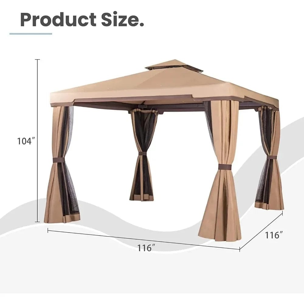  Showlu Fashion Store Iron Frame / United States Outdoor 10 x 10 FT Gazebo for Patio Iron Frame Garden Permanent Gazebo with Vented Soft Canopy and Mosquito Netting, Khaki