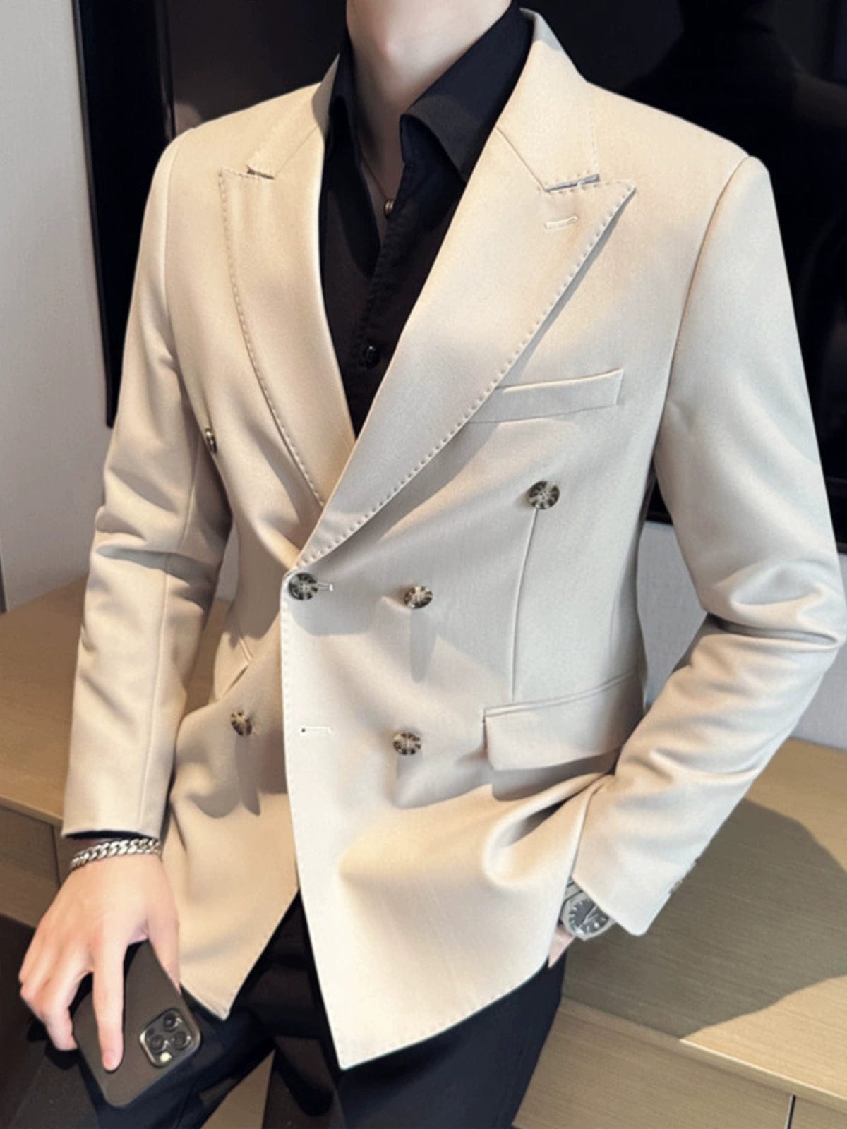  Showlu Fashion Store Italian Breze Slim Fit Drape Business White Coat