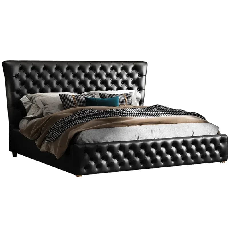 SHOWLU FASHION STORE Italian Modern Leather Bed Frames Black Master Bedroom Double Bed Frames Minimalist Storage Cama Matrimonial Furniture Home