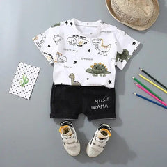  Showlu Fashion Store Ivory / 2T Summer Baby boys Clothes Sets Fashion handsome Unisex Kids T-Shirt +  Shorts 2 Pcs Suits lovable