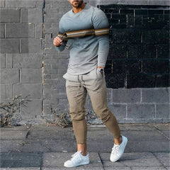 SHOWLU FASHION STORE Ivory / M Summer Men's 2 Piece Sets Tracksuits Long Sleeve T Shirt+Long Sweatpants Set Streetwear Sportstreet Men Oversized Men Clothing