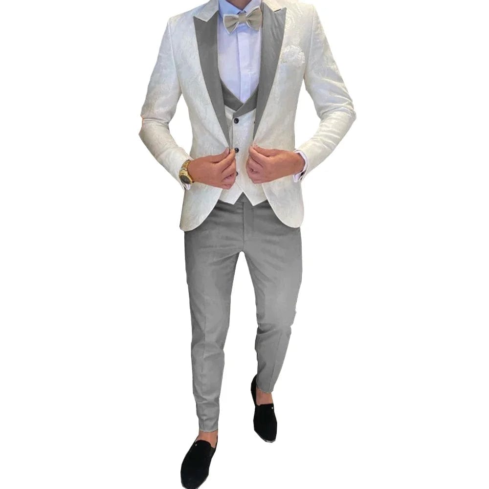 SHOWLU FASHION STORE Ivory Men's Wedding Groom Suit 3 Piece Jacket Pants Vest Formal Tuxedo Elegant Men's Custom Suit  Bow tie not Included