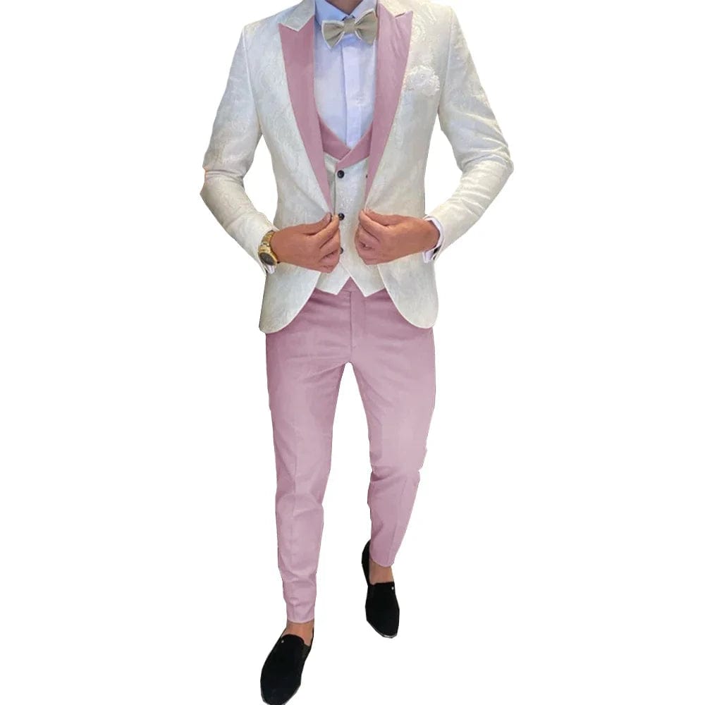 SHOWLU FASHION STORE Ivory Men's Wedding Groom Suit 3 Piece Jacket Pants Vest Formal Tuxedo Elegant Men's Custom Suit  Bow tie not Included