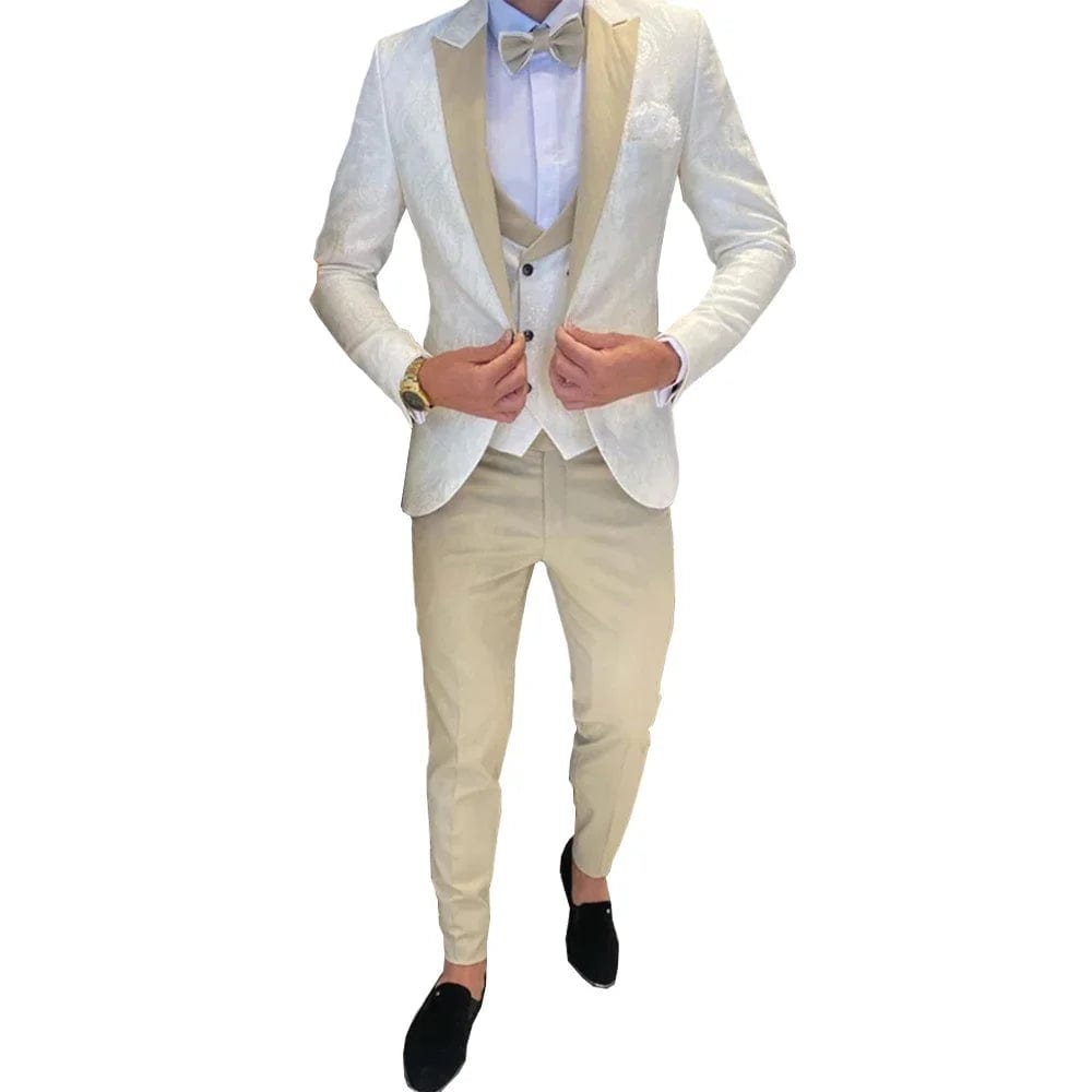 SHOWLU FASHION STORE Ivory Men's Wedding Groom Suit 3 Piece Jacket Pants Vest Formal Tuxedo Elegant Men's Custom Suit  Bow tie not Included