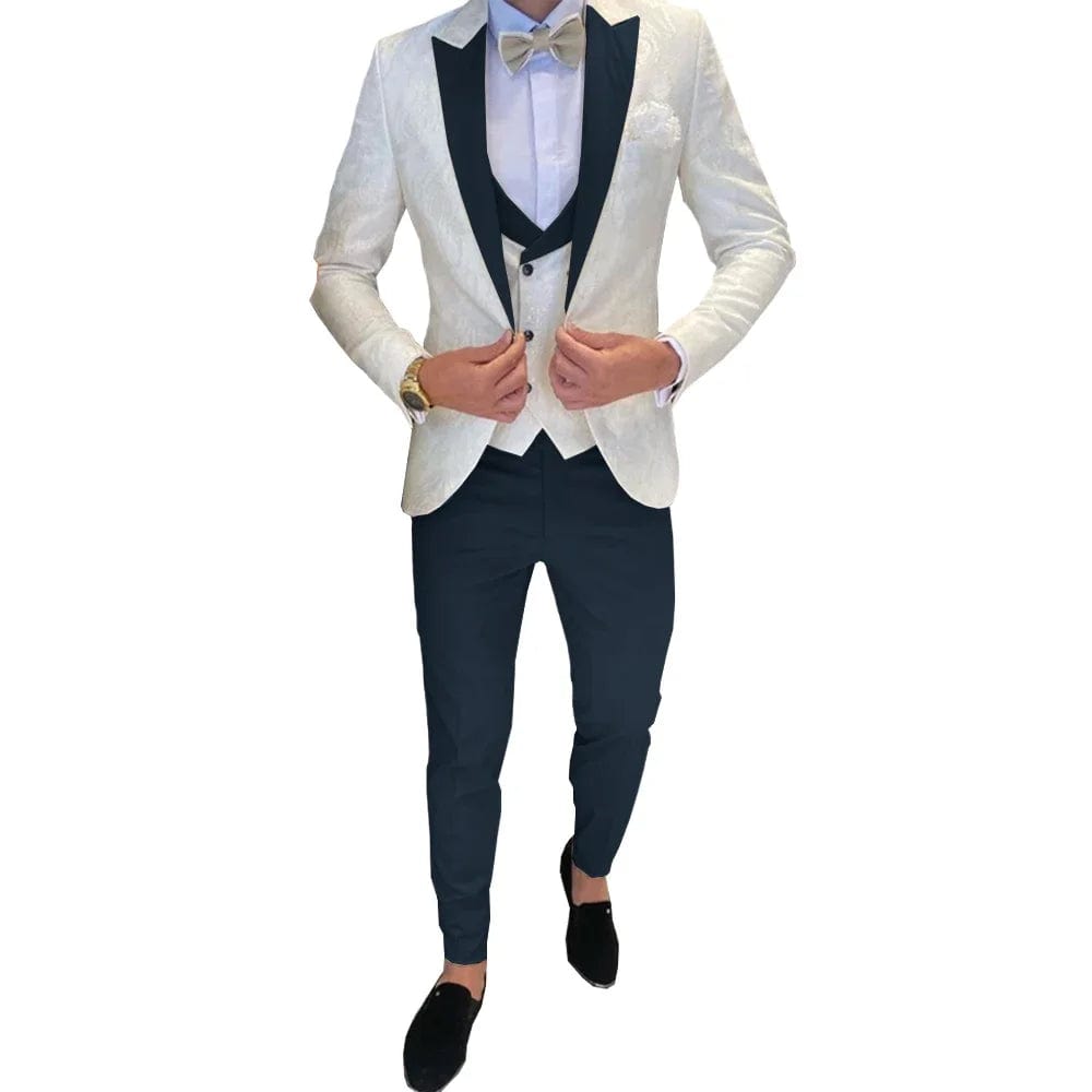 SHOWLU FASHION STORE Ivory Men's Wedding Groom Suit 3 Piece Jacket Pants Vest Formal Tuxedo Elegant Men's Custom Suit  Bow tie not Included