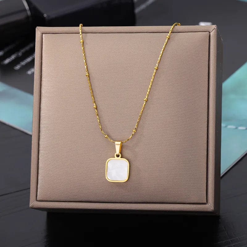  Showlu Fashion Store J / CHINA Vintage Rust Steel Zircon Necklace Flat Snake Bone Chain Blade Chain Square Emerald Pendant Necklace Women Dropshipping