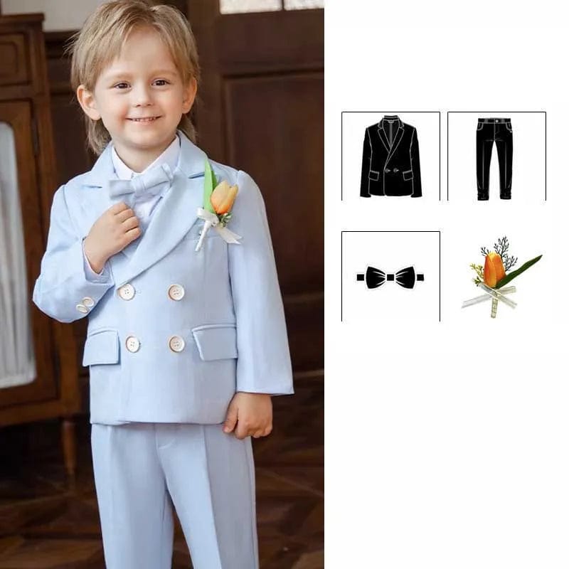 Showlu Fashion Store JACKET PANST TIE 1 / 120 21-25KG110-120CM Children Pink Elegant Photography Suit Boys Formal Ceremony Costume Kids Birthday Wedding Party Dress Performance Tuxedo Set