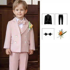 Showlu Fashion Store JACKET PANST TIE / 120 21-25KG110-120CM Children Pink Elegant Photography Suit Boys Formal Ceremony Costume Kids Birthday Wedding Party Dress Performance Tuxedo Set