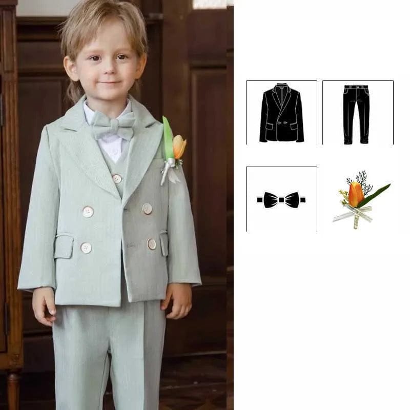 Showlu Fashion Store JACKET PANST TIE / 140 28-31KG130-140CM Children Pink Elegant Photography Suit Boys Piano Ceremony Costume Kids Birthday Wedding Party Dress Performance Stage Tuxedo