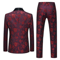 SHOWLU FASHION STORE (Jacket+Vest+Pant) Men Business Casual Slim Fit Suits 3 Pieces Sets Fashion Flower Printed Tuxedo Wedding Formal Dress Blazers