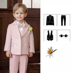  Showlu Fashion Store JACKET VEST PANTS 1 / 120 21-25KG110-120CM Children Pink Elegant Photography Suit Boys Formal Ceremony Costume Kids Birthday Wedding Party Dress Performance Tuxedo Set