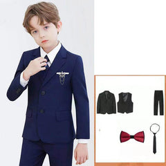 Showlu Fashion Store JACKET VEST PANTS 1 / 3T  90-100 CM Children Elegant Black Blue Wedding Suit Teenager Kids Photograph Blazer Party Performance Costume Boys Ceremony Tuxedo Dress