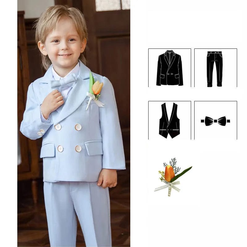 Showlu Fashion Store JACKET VEST PANTS / 140 28-31KG130-140CM Children Pink Elegant Photography Suit Boys Piano Ceremony Costume Kids Birthday Wedding Party Dress Performance Stage Tuxedo