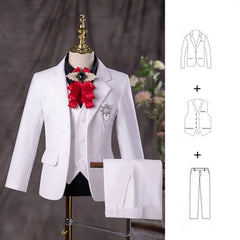  Showlu Fashion Store JACKET VEST PANTS 3P / 14T Flower Boys White Baptism Suit Kids Jakcet Vest Pants 3PCS Formal Wedding Dress Children Birhtday Photograph Performance Costume