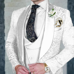 SHOWLU FASHION STORE Jacquard Men's 3-piece Suit Set Formal Party Dress Groom's Tuxedo High Quality Elegant Men's Customized Outfit