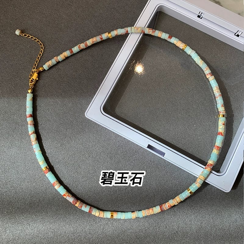  Showlu Fashion Store Jade Beaded Necklace(The total length of about 40+5cm]) Fashion Turquoise Star Moon Necklace Women's Light Luxury Minority Vintage Gold Coin Non-Fading Pendant Twin Clavicle Necklace