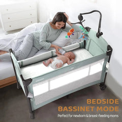 SHOWLU FASHION STORE JOYMOR 3 in 1 Baby Bedside Sleeper, Bed Side with Mattress and Sheet, Convert to Bassinet, Playpen, Foldable Travel Bassinet Bed