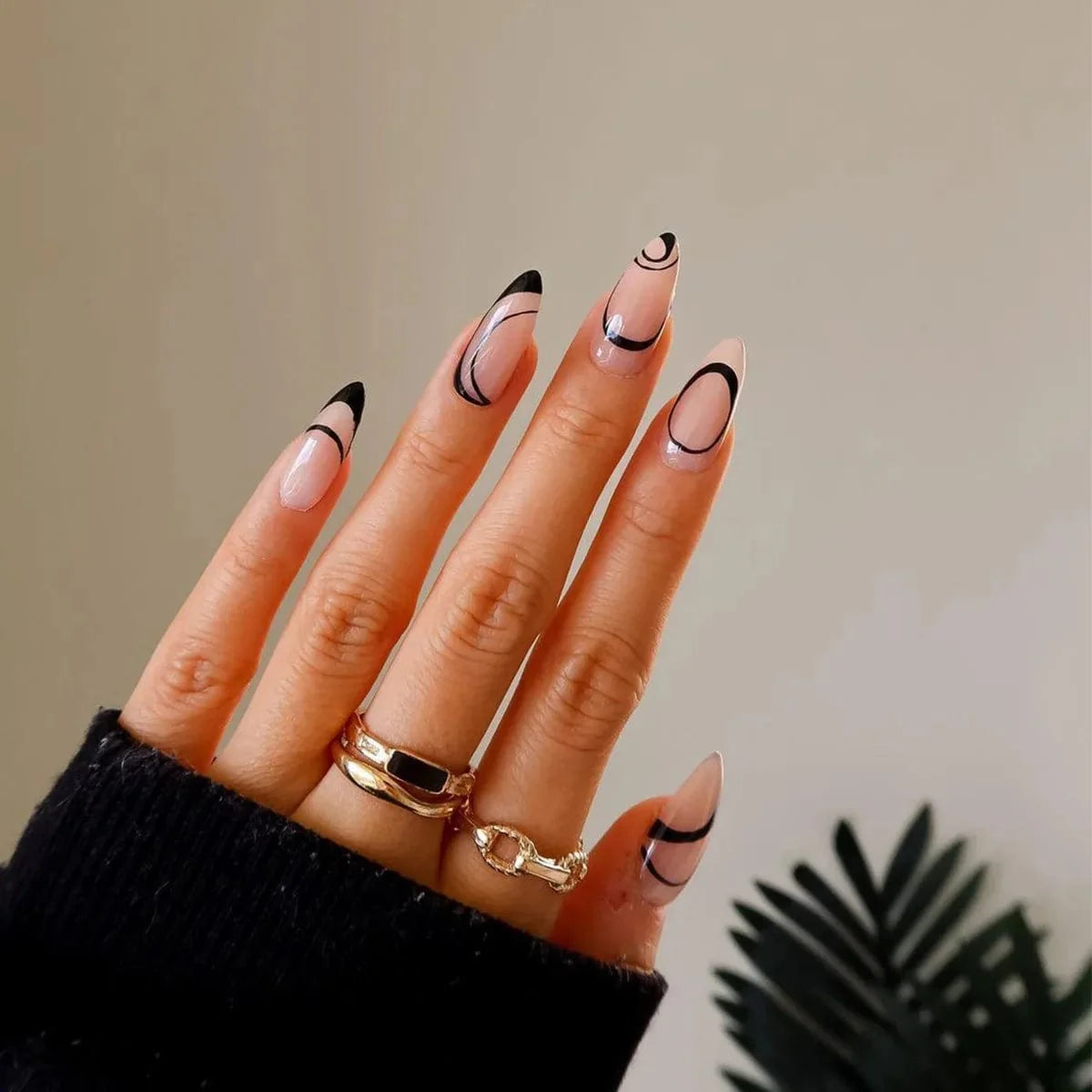 Light green stripe gradient press-on nails by Showlu Fashion Store, 24pcs long coffin acrylic tips, seamless, removable, with stylish designs.