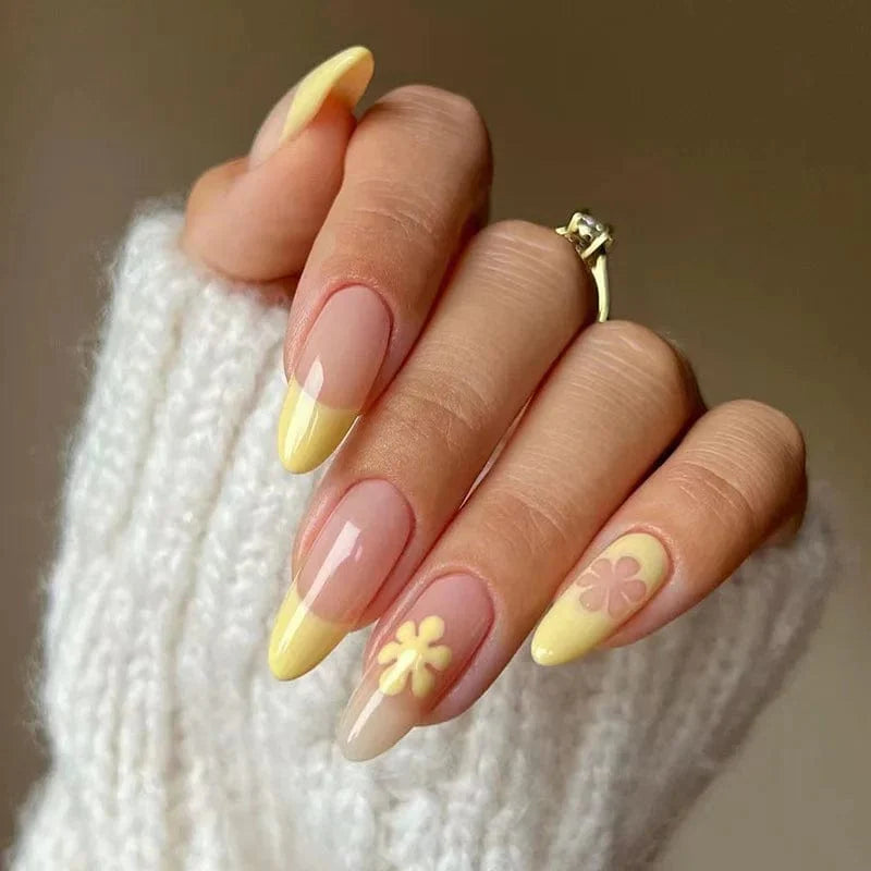 Light green striped press-on nails from Showlu Fashion Store, long coffin acrylic tips with gradient design, 24-piece set.