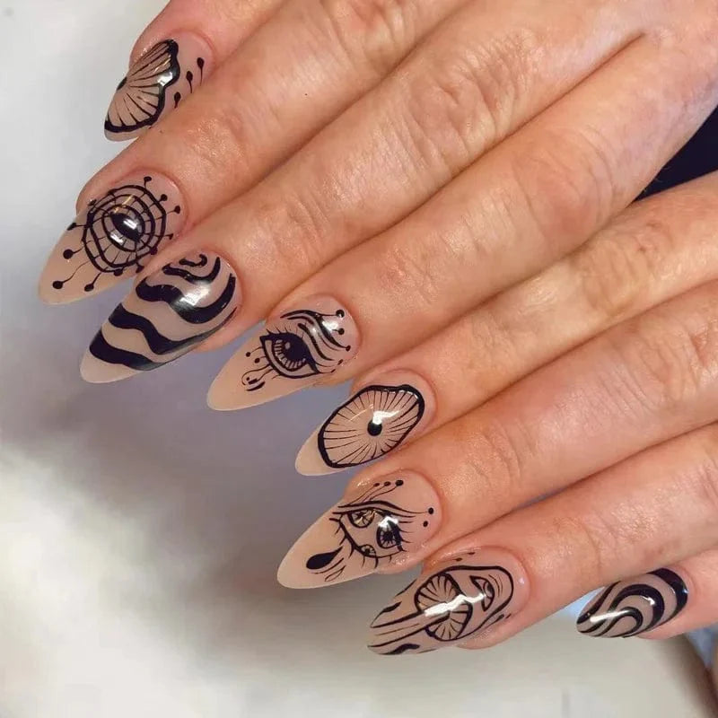 Light green striped press-on nails by Showlu Fashion Store, long coffin acrylic tips with gradient design, full cover false nails.
