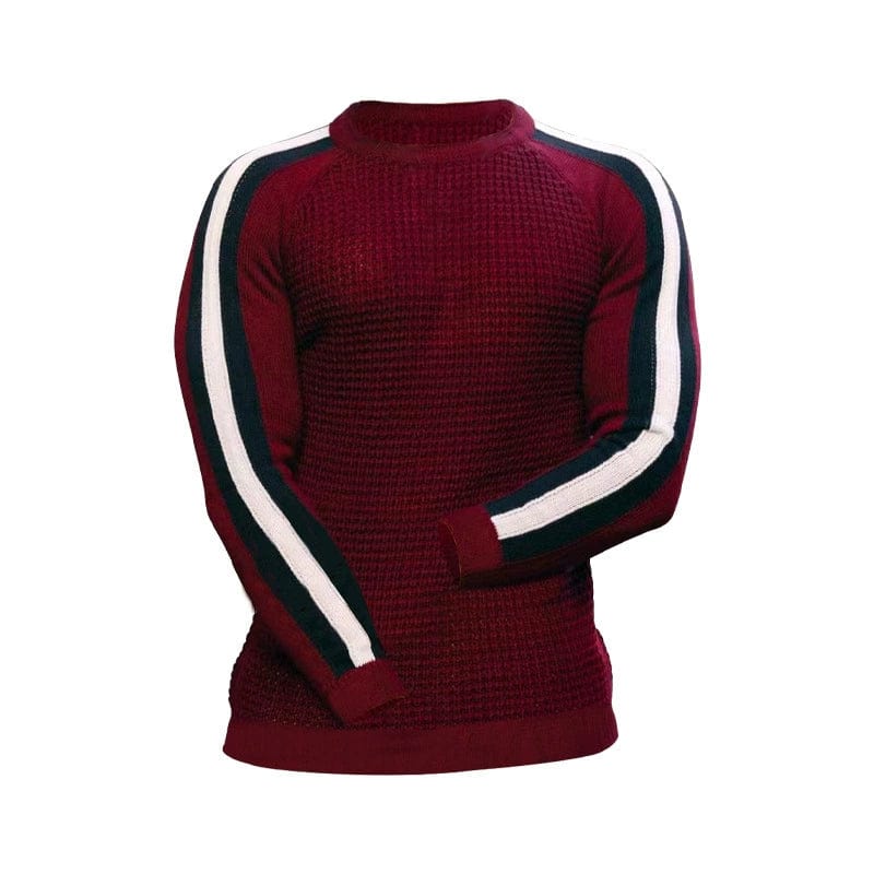  Showlu Fashion Store Jujube Red / XL Slim Men's Waffle Long-Sleeve Crew Neck Sweater