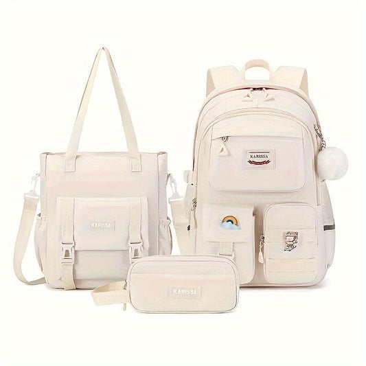  Showlu Fashion Store Kawaii Backpack For School With Convertible Shoulder Tote Bag, Cute Multiple Pockets Backpack For Primary Elementary High School, 3 Pcs Set