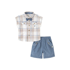  Showlu Fashion Store Khaki / 18M (73cm) Dave Bella Kids Clothes Boys Set Khaki Plaid Shirt Shorts Kids Outfits Baby Boy Clothes Set Toddler Spring Summer Suit DB2221634