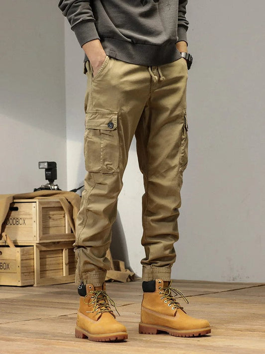 SHOWLU FASHION STORE Khaki / 28(45-55kg) 2024 New Multi-Pockets Spring Summer Cargo Pants Men Streetwear Zipper Leg Skinny Work Joggers Cotton Casual Tactical Trousers