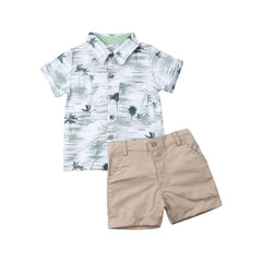  Showlu Fashion Store Khaki / 6 Summer Casual Toddler Kids Baby Boys Clothes Short Sleeve Floral Shirt Tops + Short Pants Outfit Clothes