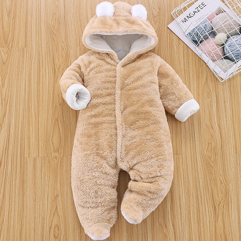  Showlu Fashion Store Khaki / 9-12M Winter Baby Girl Romper Newborn Infant Jumpsuit Clothes Ear Hooded Long Sleeve Footies Kid Boy Overalls Thicken Children A769