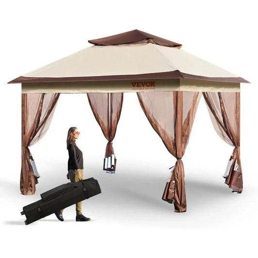 Showlu Fashion Store Khaki and Brown / 11FTx11FT / United States 11 x 11FT Gazebo, Pop up Gazebos for 8-10 Person with Mosquito Netting, and PU Coated 250D Oxford Cloth, Patio Gazebo