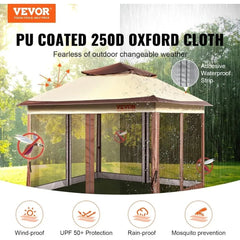 Showlu Fashion Store Khaki and Brown / 11FTx11FT / United States 11 x 11FT Gazebo, Pop up Gazebos for 8-10 Person with Mosquito Netting, and PU Coated 250D Oxford Cloth, Patio Gazebo