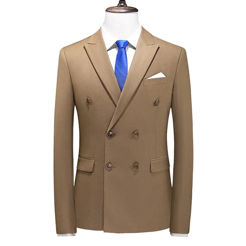  Showlu Fashion Store Khaki / Asia L(168cm-58kg) / CHINA Plus Size M-6XL Men Slim Fit Double Breasted Blazer Formal Blazer Men Casual Suit Jacket Costume Homme Party Prom Social Blazers