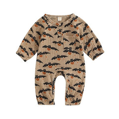 Showlu Fashion Store Khaki Bat / 18M / CHINA Baby Jumpsuit Long Sleeve Crew Neck Pumpkin Bat Print Newborn Romper Halloween Baby Clothes for Girls Boys